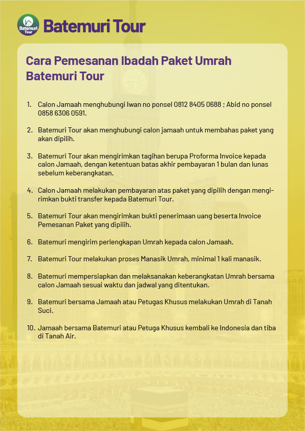 Cara Pemesanan Ibadah Paket Umrah Batemuri Tour